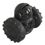 Black textured ball with a central compartment on a white background